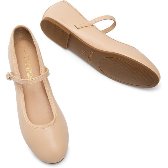 Dream Pairs Women's Nude-pu CALF PU Round Toe Buckled Ankle Strap Ballet Flats - Picture 3 of 8